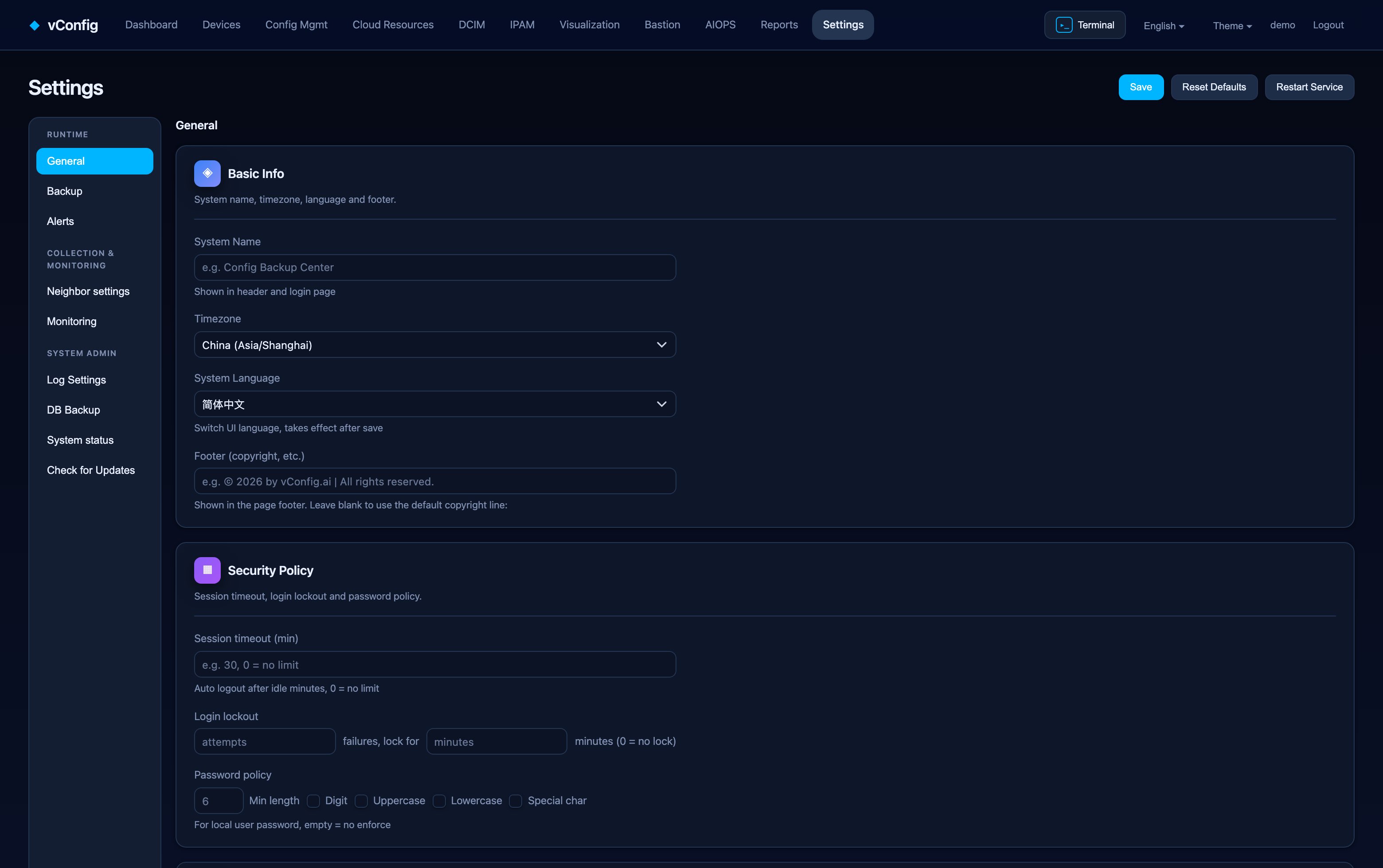 System settings